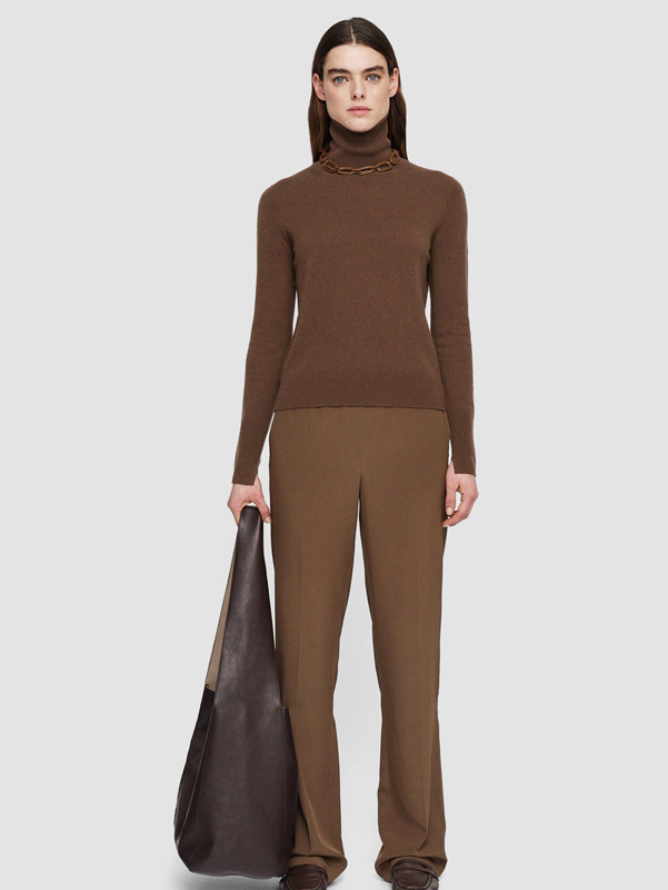 Женская модная однотонная вязаная водолазка с высоким воротом, свитер из чистого кашемира