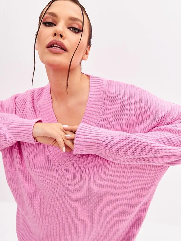 Женский модный теплый свитер с V-образным вырезом