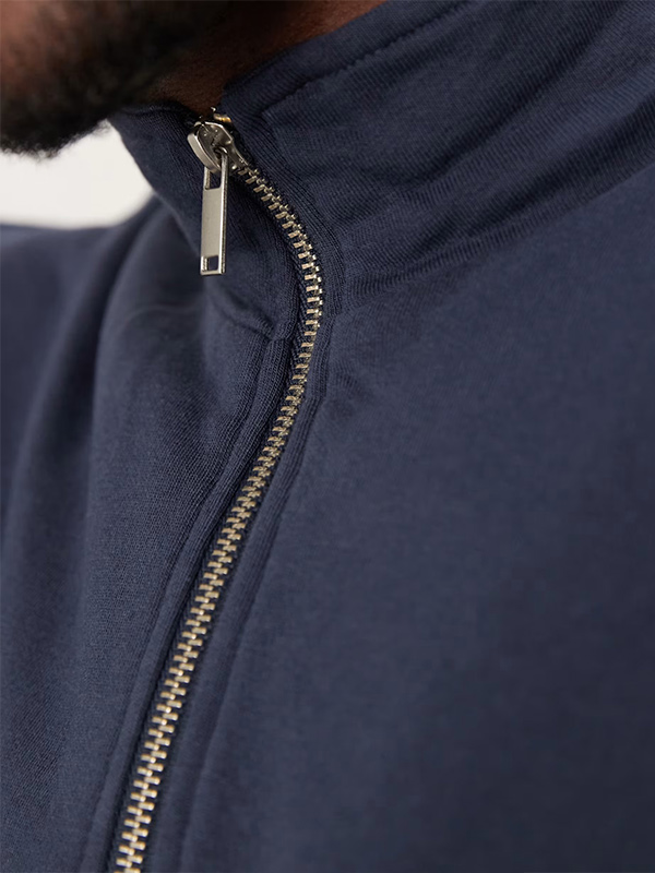 Темно-синий пуловер на молнии 1/4, вязаный мужской свитер