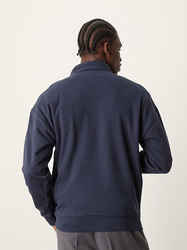 Темно-синий пуловер на молнии 1/4, вязаный мужской свитер