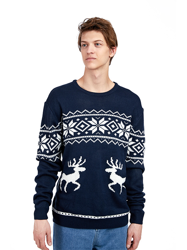 Мужской вязаный жаккардовый рождественский свитер FNJIA с рисунком оленя по индивидуальному заказу
