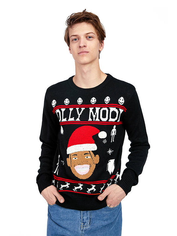 Уродливый рождественский свитер по индивидуальному заказу, связанный в мужском стиле с мультяшным рисунком Санта-Клауса