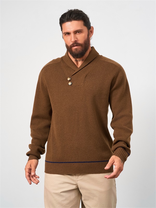 Мужской вязаный свитер-поло с асимметричным вырезом на пуговицах, выполненный на заказ