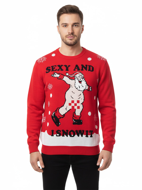 Изготовленный на заказ FNJIA вязаный забавный уродливый Рождественский свитер для мужчин с рисунком голого Санта-Клауса Рождественский свитер