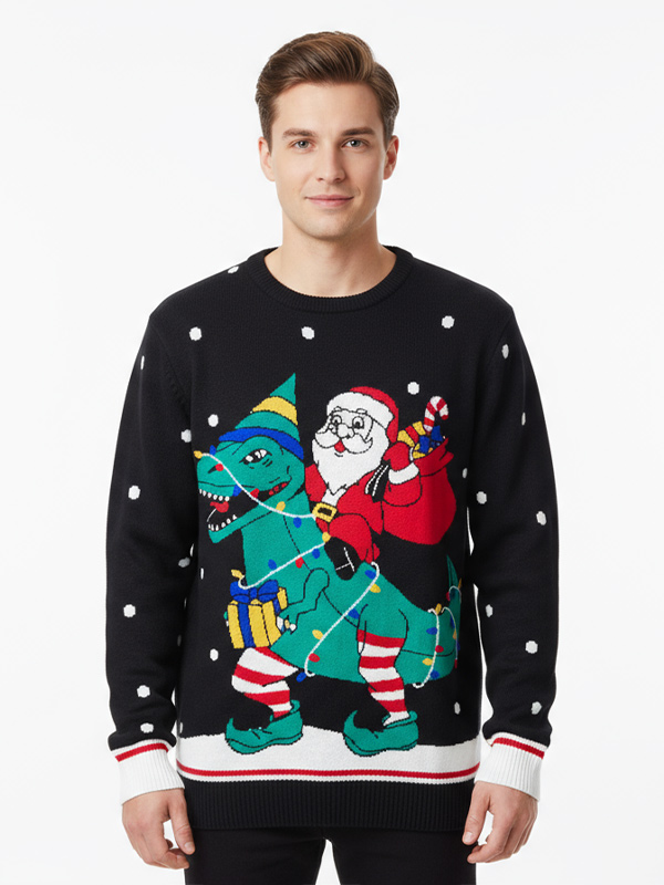 Изготовленный на заказ Уродливый Рождественский джемпер с динозавром FNJIA, пуловер, Рождественский свитер