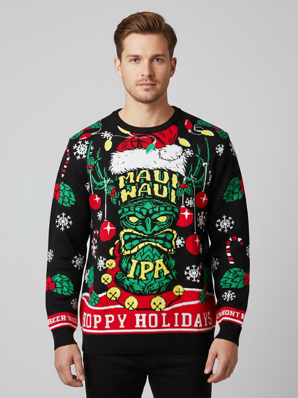 Изготовленный на заказ уродливый рождественский свитер FNJIA Men's с веселым праздником, забавный джемпер для мужчин