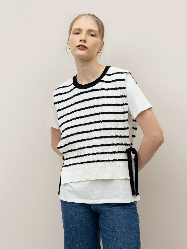 Изготовленная на заказ женская сексуальная футболка в полоску с боковым вырезом на шнуровке и дизайнерским дизайном