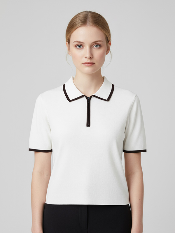 Повседневная женская рубашка поло с короткими рукавами и застежкой-молнией до половины длины, выполненная на заказ, повседневный топ