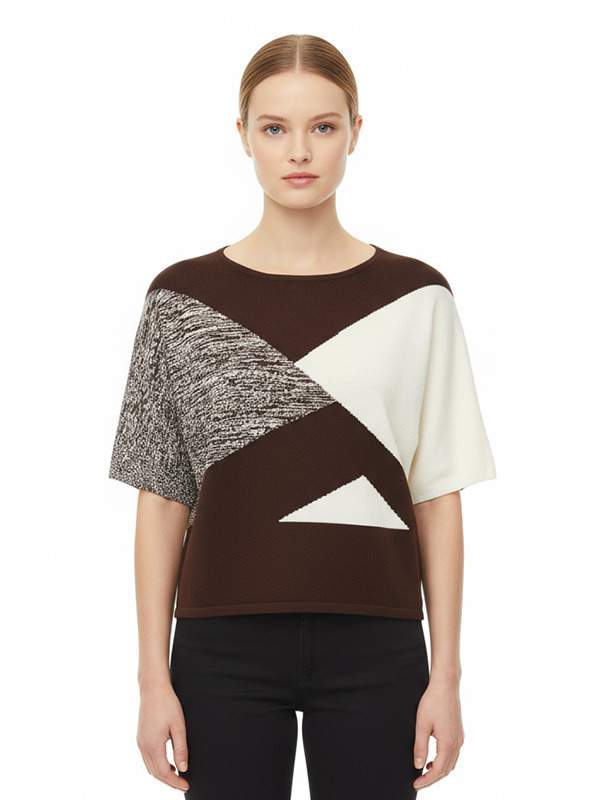 Вязаные на заказ женские топы с геометрическим цветовым узором FNJIA Women's
