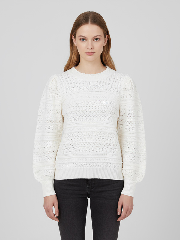 Сшитый на заказ женский белый вязаный свитер с открытой спиной и пышными рукавами, шикарный и элегантный