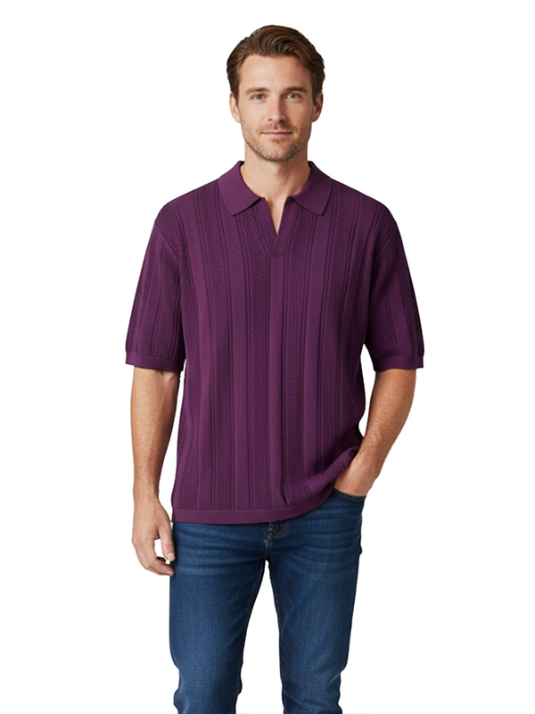 Мужская рубашка поло из текстурированного трикотажа на заказ - повседневный трикотажный топ с воротником и короткими рукавами