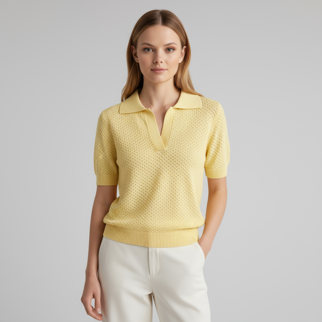 Футболка поло из трикотажа на заказ: Текстурированный воротник, V-образный вырез, короткий рукав