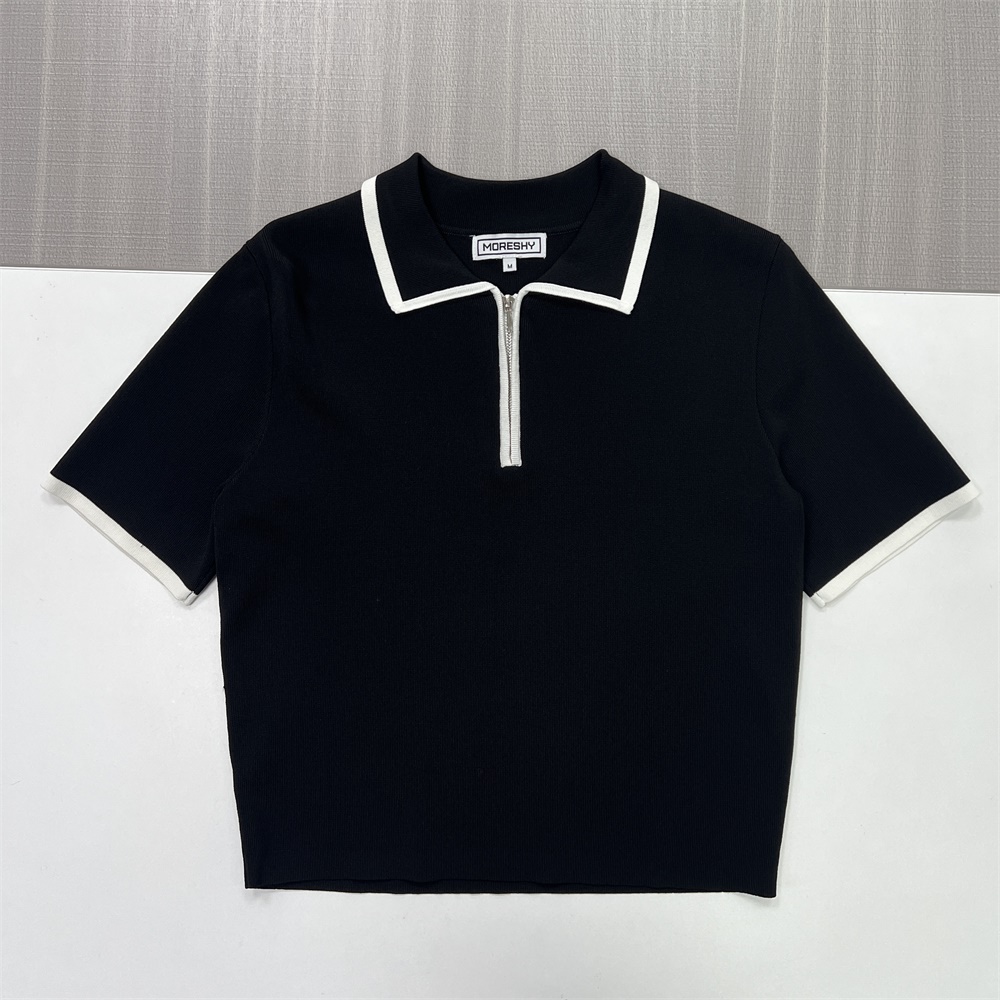 Трикотажная футболка-поло на заказ: Белая отделка, Воротник на молнии, Короткий рукав