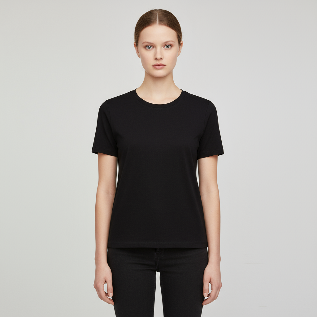 Футболка с круглым вырезом на заказ: Короткий рукав, приталенный крой, Базовый дизайн