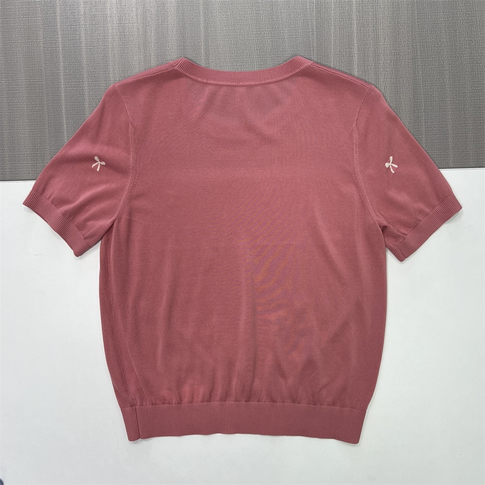 Трикотажная футболка с вышивкой бантом на заказ: Круглый вырез, короткий рукав, Романтичный дизайн