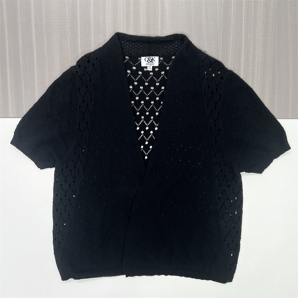 Вязаный кардиган с петельками по индивидуальному заказу: Открытая передняя часть, Короткий рукав, Элегантный дизайн