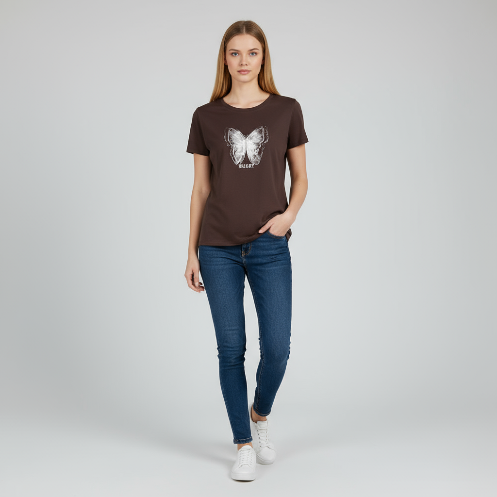 Трикотажная футболка с рисунком бабочки на заказ: Круглый вырез, короткий рукав, Романтичный дизайн