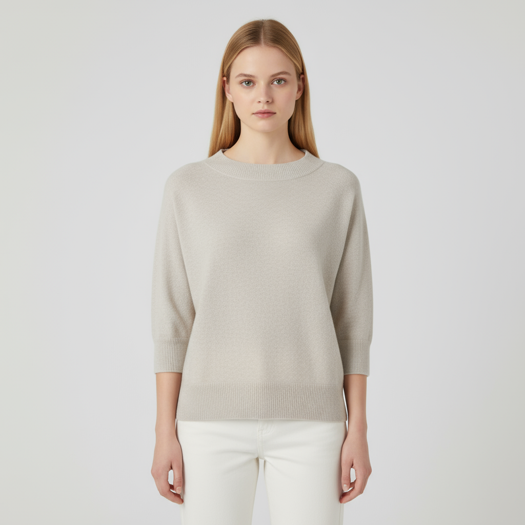 Трикотажная футболка с круглым вырезом горловины на заказ: Рукав 3/4, свободный крой, минималистичный дизайн