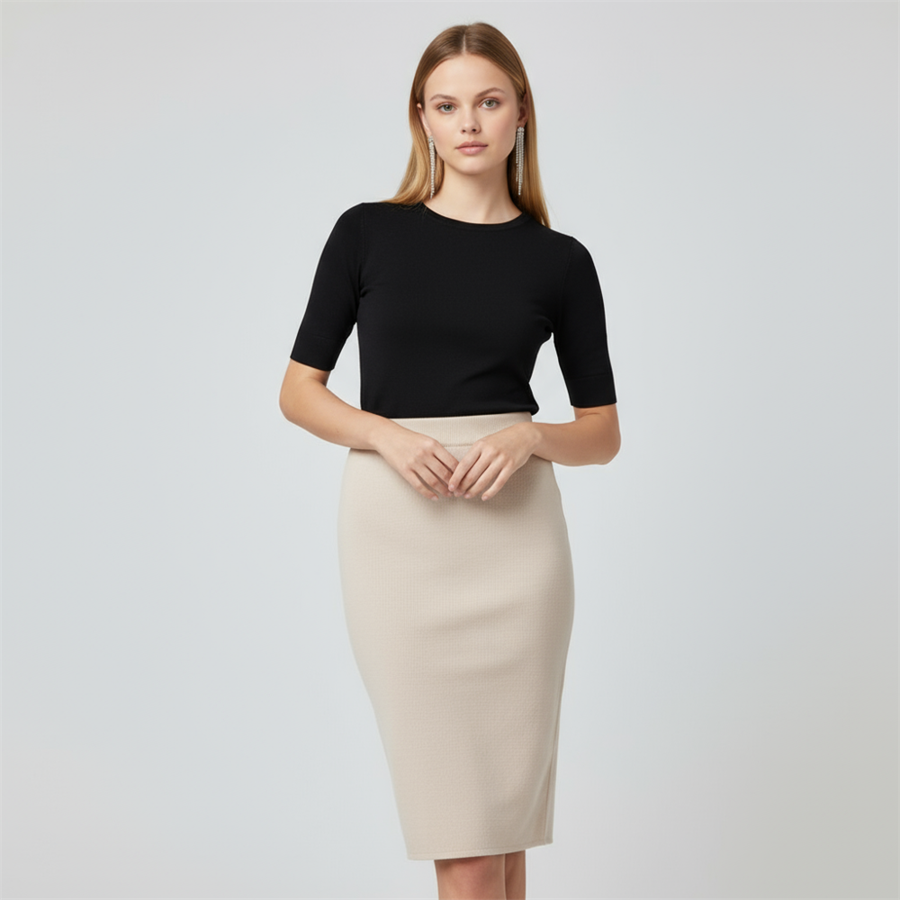 Трикотажная юбка-карандаш на заказ: Высокая талия, длина миди, минималистичный дизайн