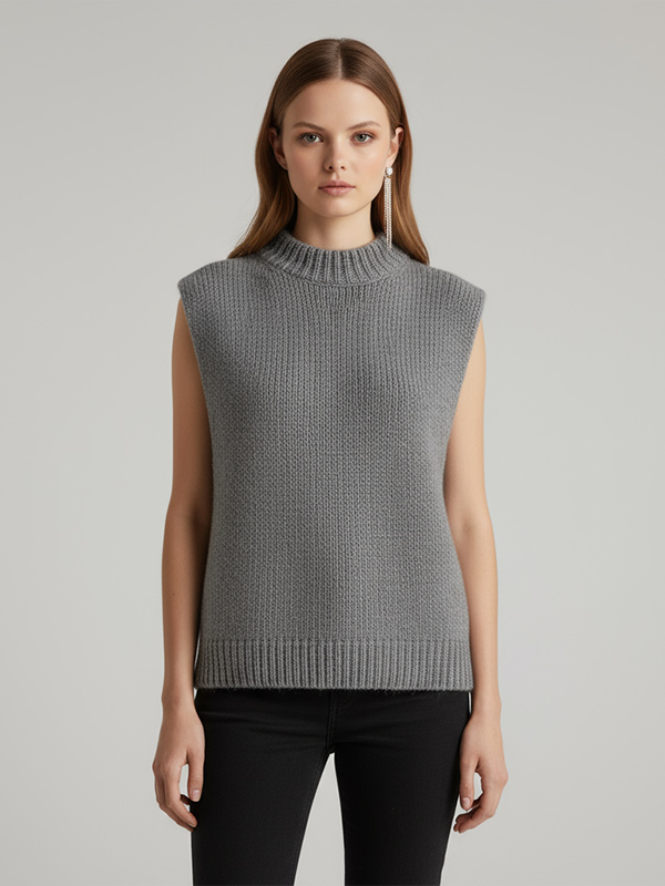 Изготовленный на заказ модный свитер без рукавов с круглым вырезом 2025 года для женщин, вязаный жилет из ребристой вязки