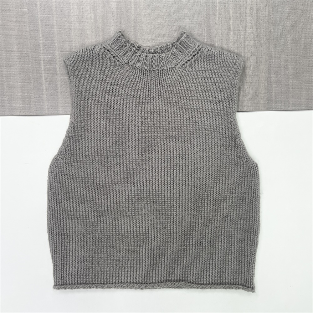 Изготовленный на заказ модный свитер без рукавов с круглым вырезом 2025 года для женщин, вязаный жилет из ребристой вязки