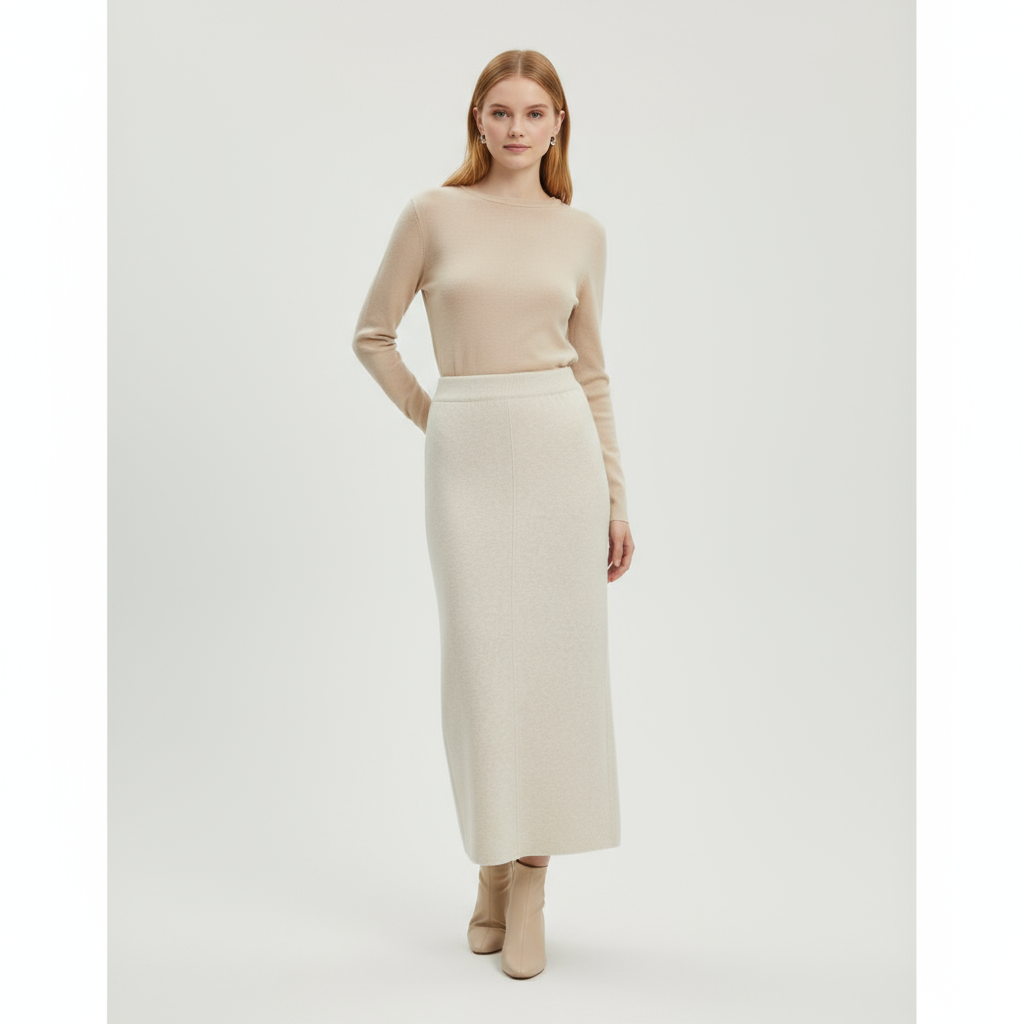 Трикотажная юбка миди на заказ: Завышенная талия, прямой крой, Минималистичный дизайн