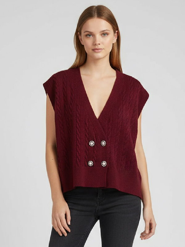 Изготовленный на заказ винтажный приталенный летний трикотажный пуловер без рукавов с V-образным вырезом и дышащим дизайном