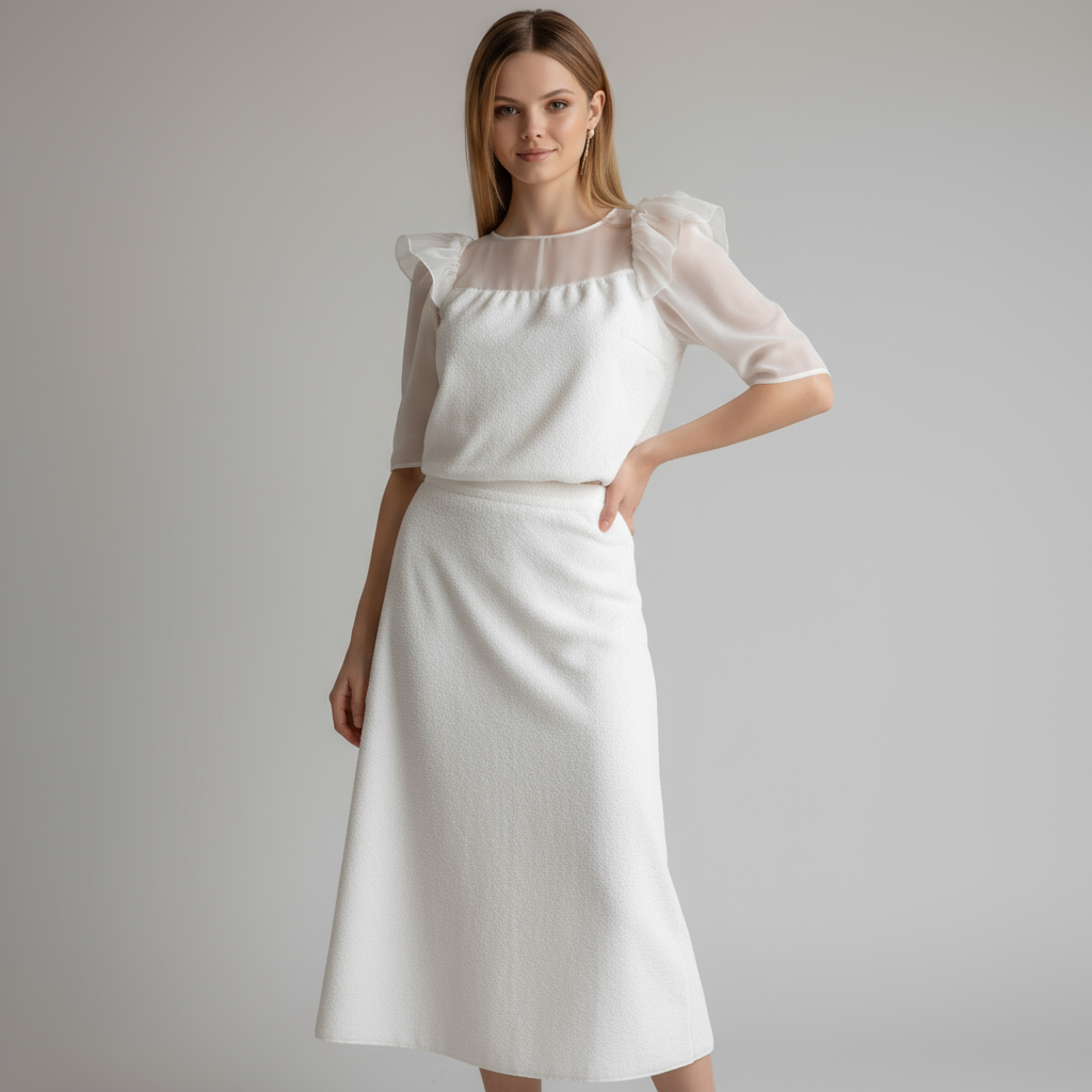 Юбка миди из текстурированного трикотажа на заказ: Завышенная талия, расклешенный крой, элегантный дизайн