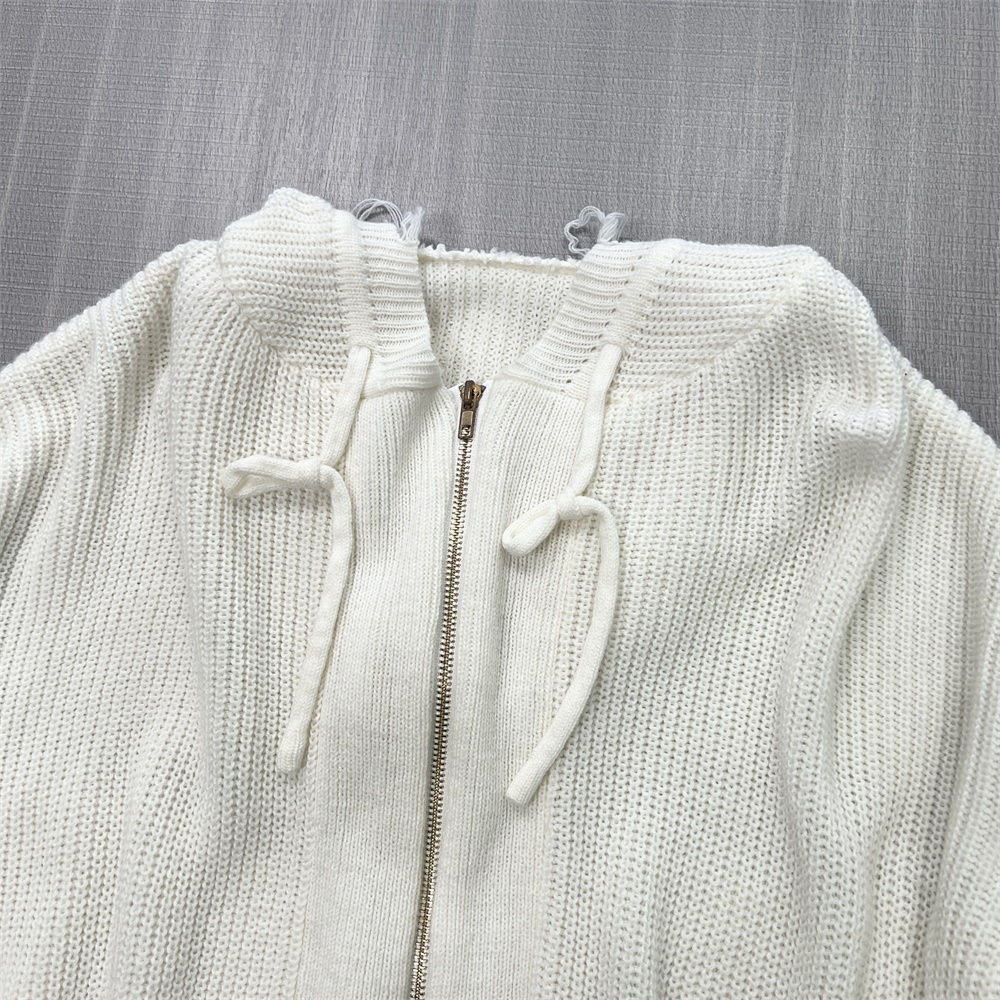 Толстовка с капюшоном из трикотажа на молнии, сшитая по индивидуальному заказу: Укороченный крой, цвет слоновой кости, острый повседневный дизайн