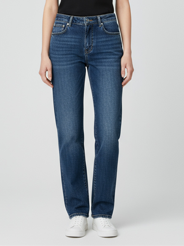 Джинсы прямого кроя с завышенной талией на заказ: Винтажная стирка, классический крой, неподвластный времени дизайн