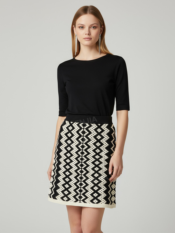 Мини-юбка из геометрического трикотажа на заказ: Завышенная талия, приталенный крой, Ретро-дизайн