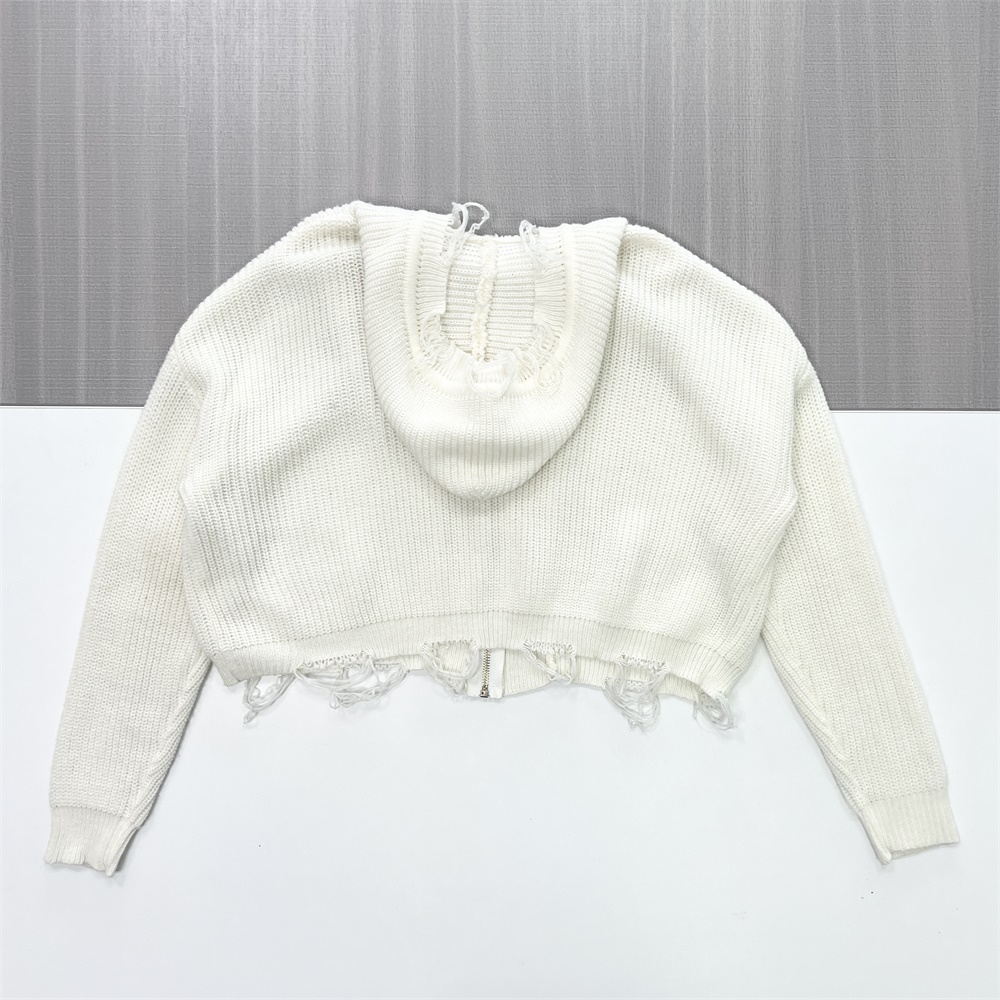 Толстовка с капюшоном из трикотажа на молнии, сшитая по индивидуальному заказу: Укороченный крой, цвет слоновой кости, острый повседневный дизайн