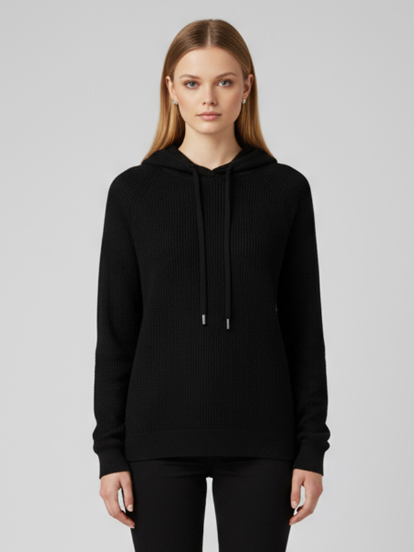 Трикотажная толстовка с капюшоном на заказ: Черный, приталенный крой, минималистичный повседневный дизайн