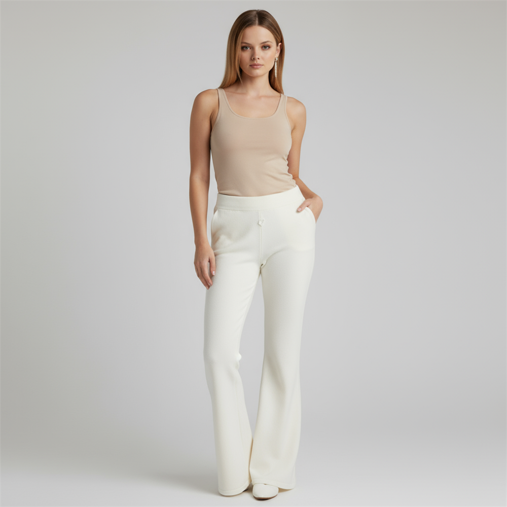 Расклешенные брюки из трикотажа на заказ: с завышенной талией, в стиле ретро, с роскошным трикотажным дизайном