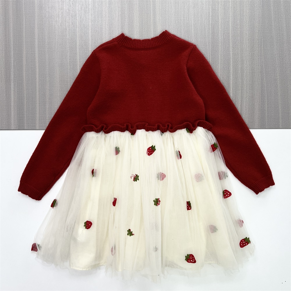 Индивидуальное платье для девочек из трикотажа и тюля: Красный кардиган, клубничный принт, причудливый дизайн