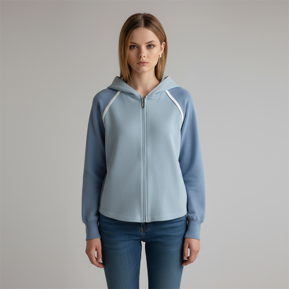 Толстовка с капюшоном на молнии, выполненная в различных цветах: Синие тона, спортивный дизайн, Универсальная повседневная одежда