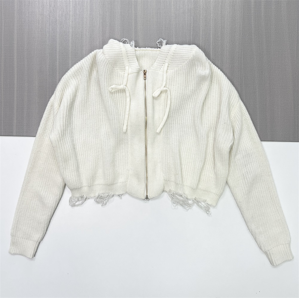 Толстовка с капюшоном из трикотажа на молнии, сшитая по индивидуальному заказу: Укороченный крой, цвет слоновой кости, острый повседневный дизайн