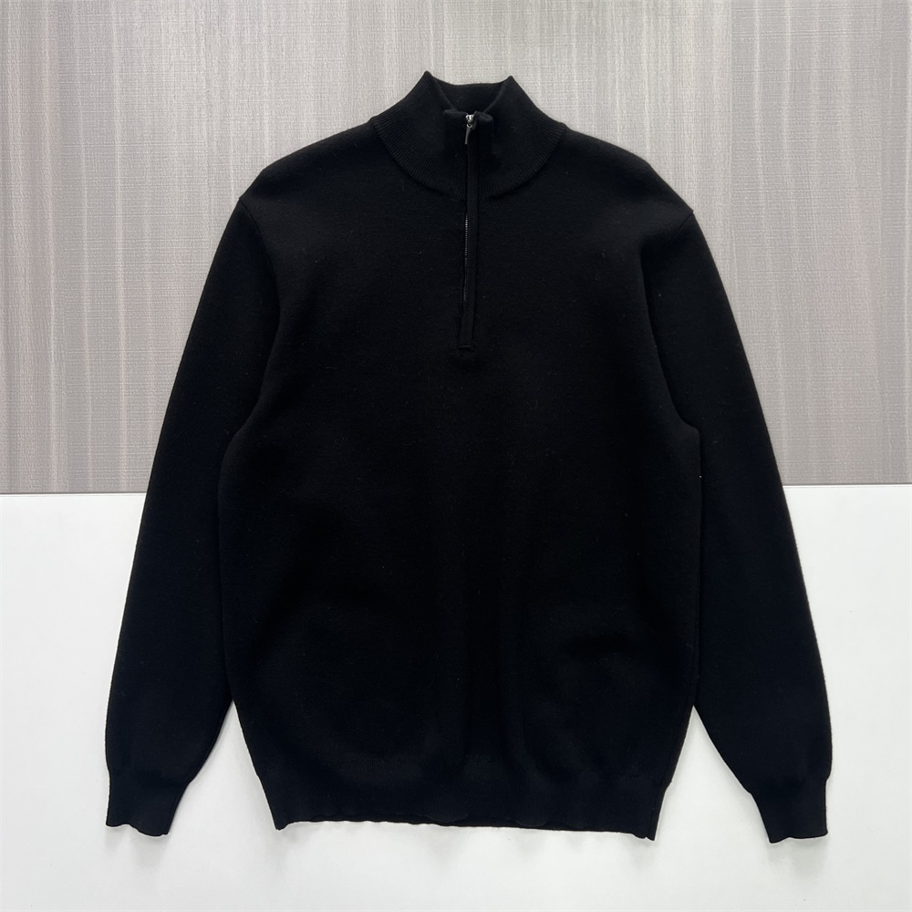 Мужской черный вязаный пуловер с застежкой-молнией по индивидуальному заказу: Минималистичный, универсальный повседневный дизайн