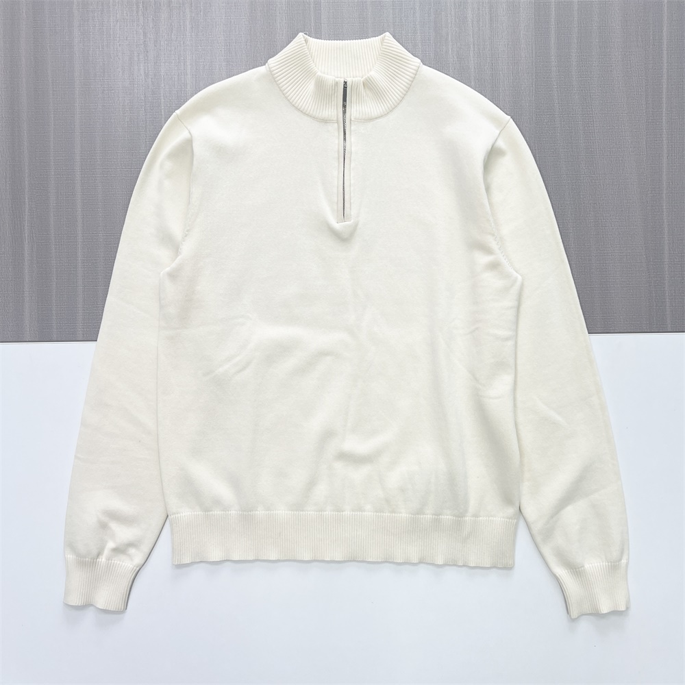 Мужской вязаный пуловер с застежкой-молнией по индивидуальному заказу: кремовый, приталенный крой, неподвластный времени повседневный дизайн