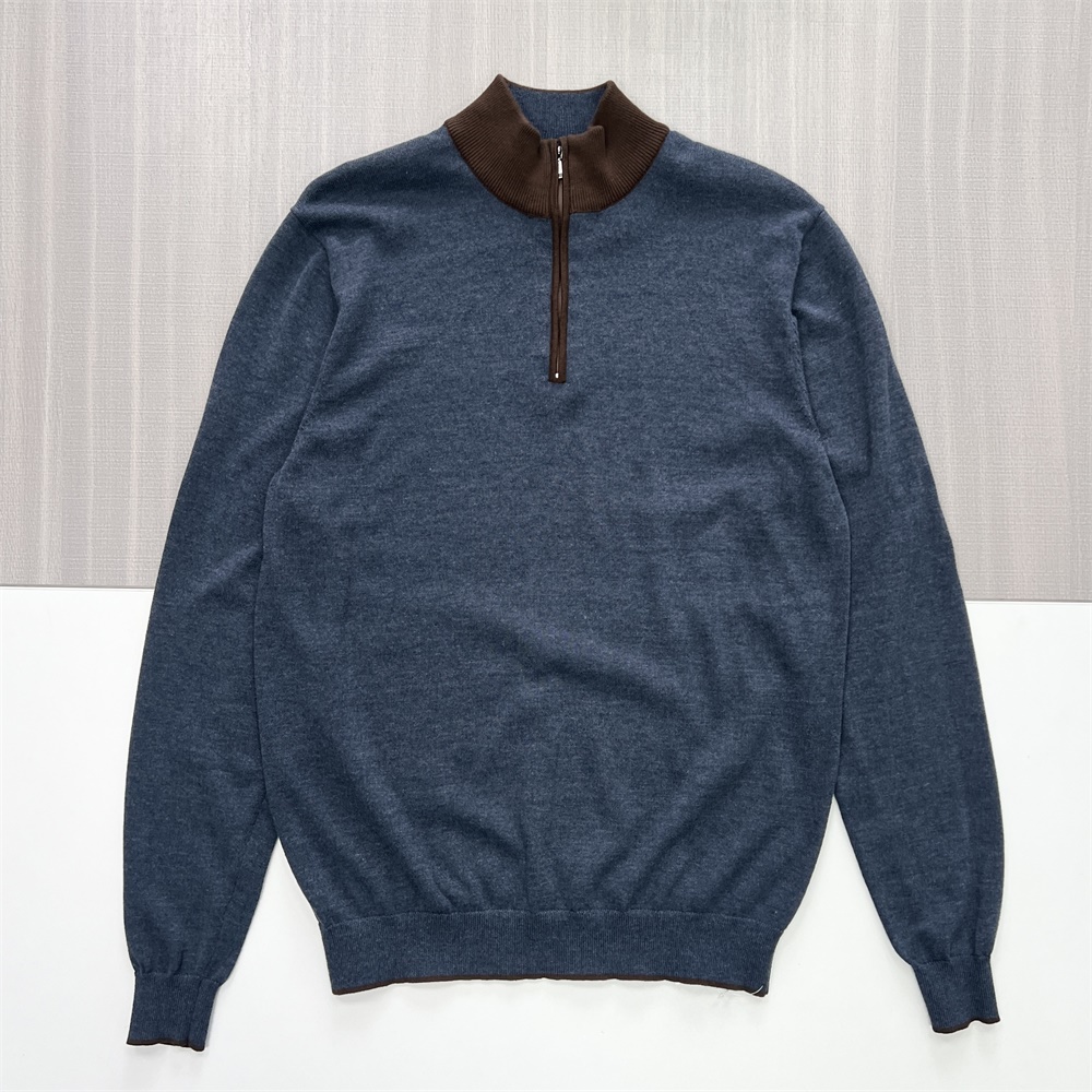 Мужской пуловер с застежкой-молнией в цветовой гамме на выбор: темно-синий и коричневый, изысканный повседневный дизайн