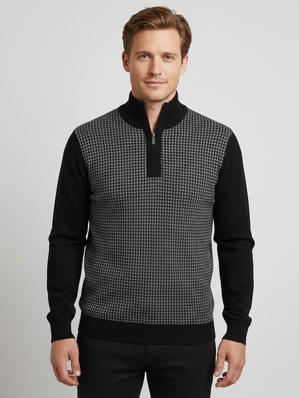 Мужской пуловер на молнии с сетчатым рисунком, выполненный в индивидуальном стиле: черный и серый, современный повседневный дизайн