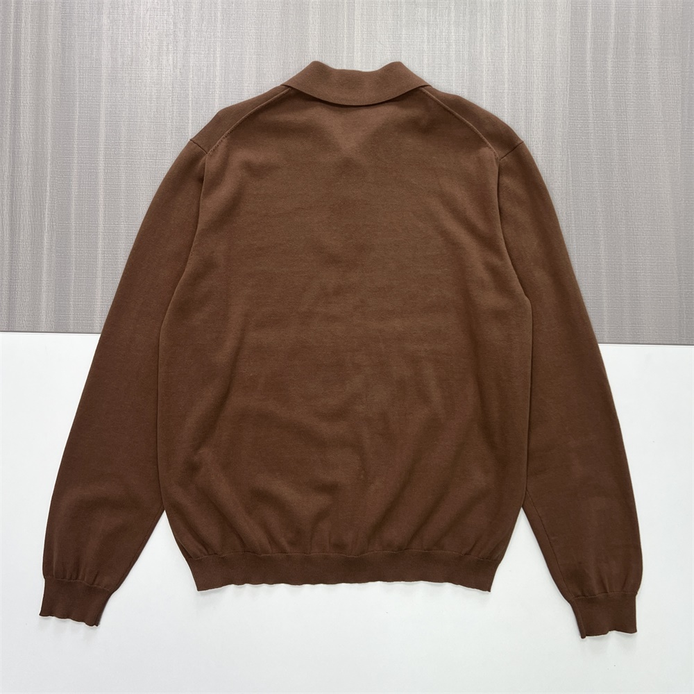 Мужское теплое вязаное поло коричневого цвета: Длинный рукав, планка на пуговицах, Изысканный повседневный стиль