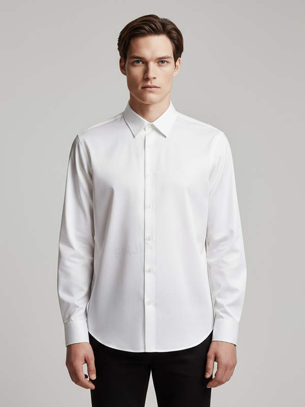 Мужская белая шелковистая рубашка с длинным рукавом: Гладкая ткань, безупречный официально-повседневный дизайн