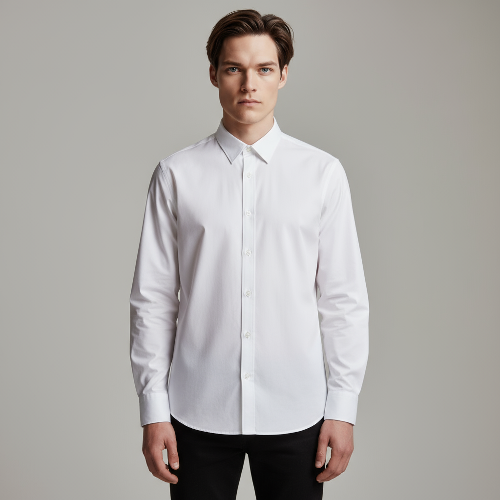 Мужская белая официальная рубашка: Длинный рукав, минималистичный дизайн, Универсальная офисная одежда