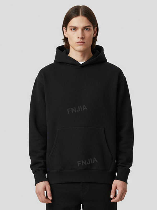 Мужская черная толстовка оверсайз с капюшоном: Классический дизайн, карман-кенгуру, Повседневная одежда