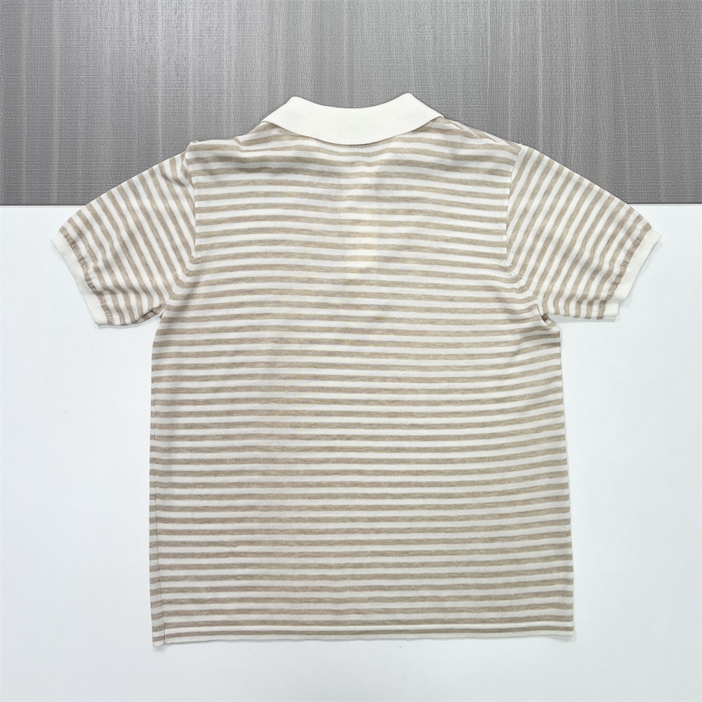 Мужская бежевая рубашка поло в полоску: Контрастный воротник, мягкая текстура, Повседневный дизайн