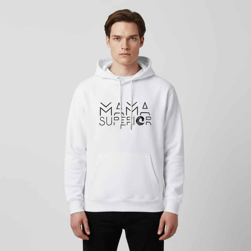 Мужская белая толстовка с капюшоном с графическим принтом "MAMA SUPERIOR", карман-кенгуру, Повседневная одежда