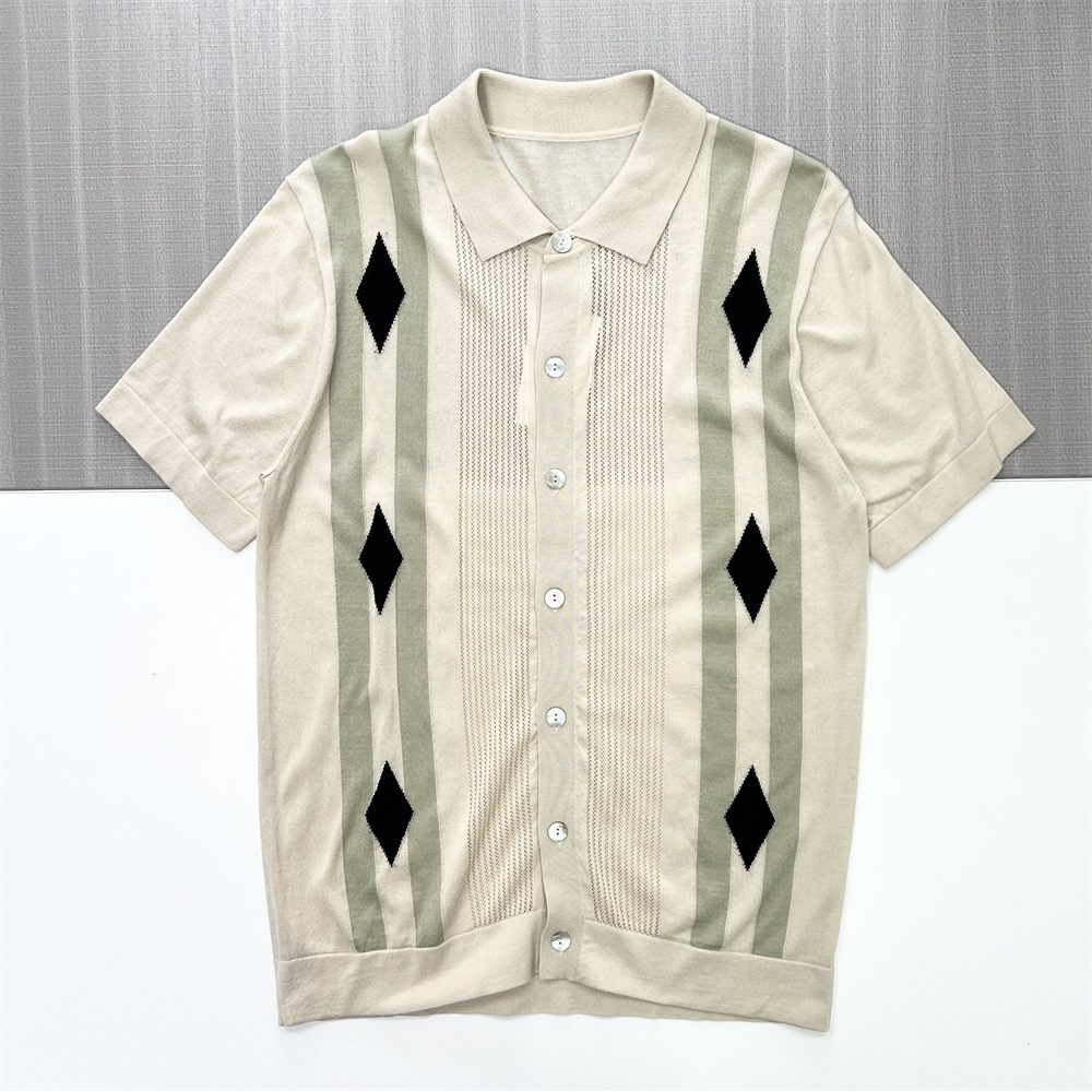Мужская бежевая трикотажная рубашка-поло в полоску, короткий рукав, повседневный дизайн