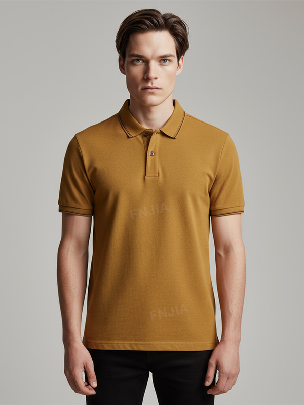 Мужская горчичная рубашка-поло: Контрастная отделка, Классический дизайн, Повседневная одежда