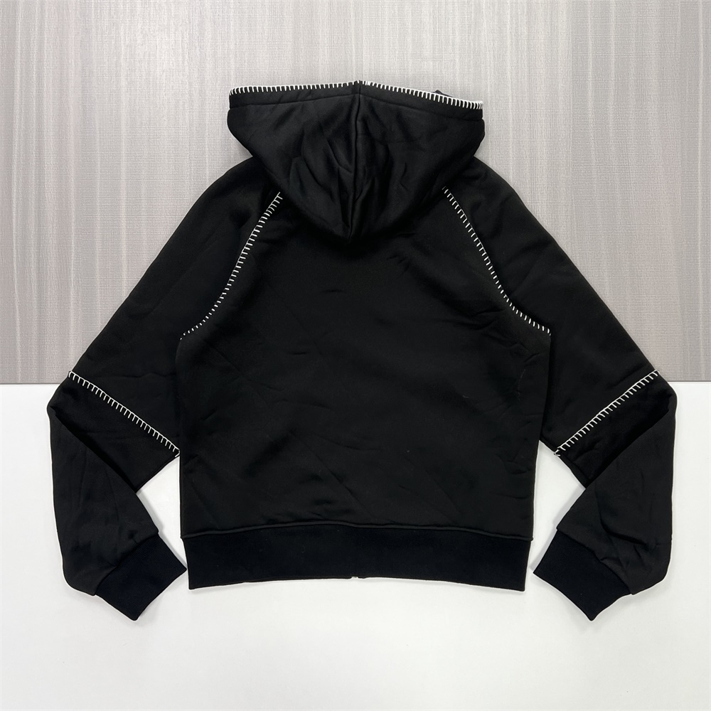 Мужская черная толстовка с капюшоном на молнии: Контрастная отстрочка, карман-кенгуру, Повседневная одежда